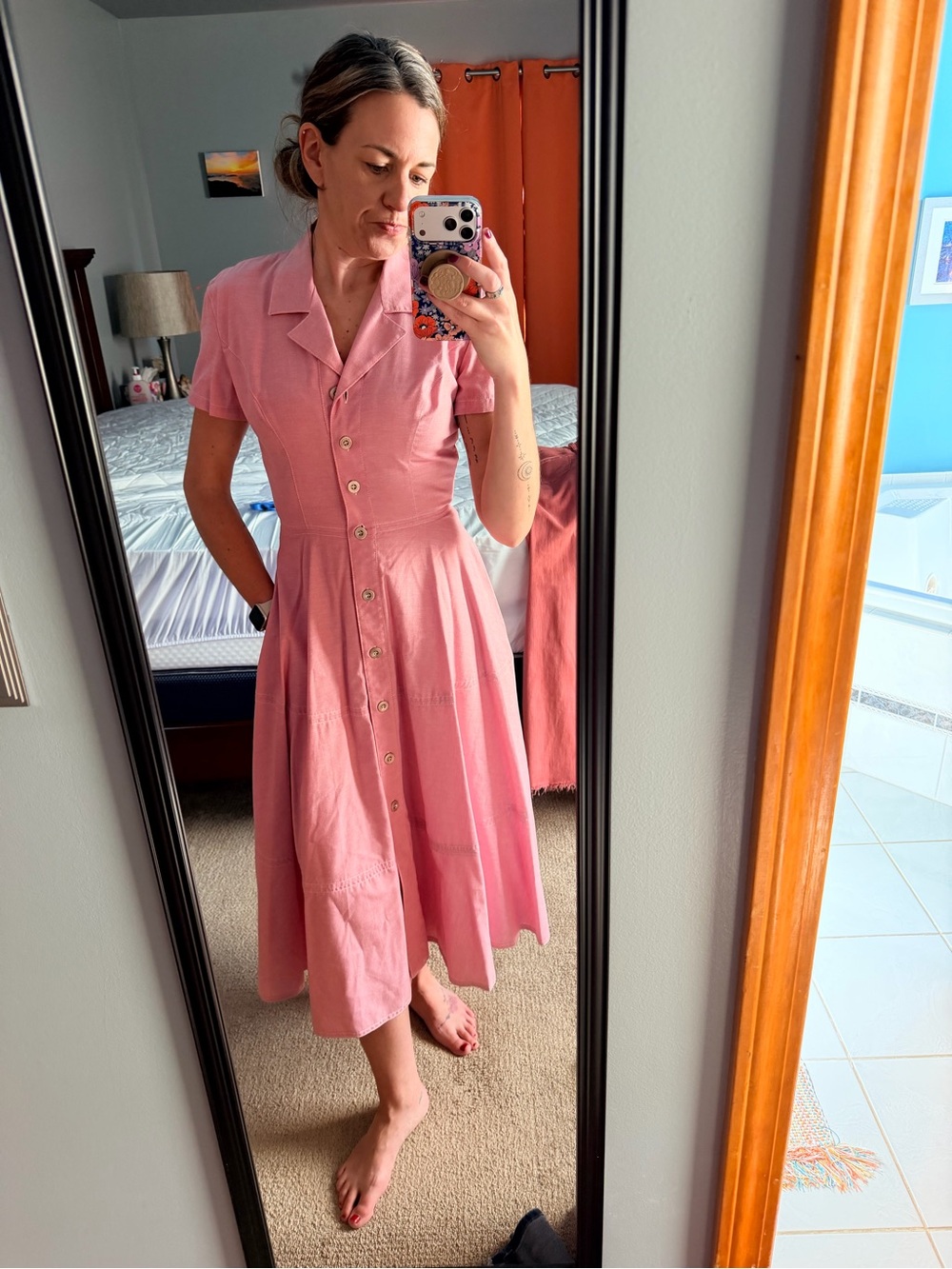 Vintage Liz Claiborne Pink Button-Front Midi Dress